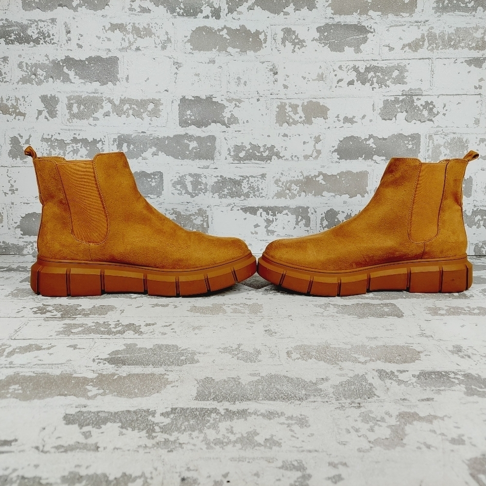 New BP. Niya Tan Faux Suede Brown Cottagecore Lug Sole Chelsea Boots i561 - Picture 7 of 13